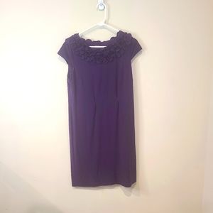 Taylor purple dress with capped sleeve and ruffle neckline, size 12